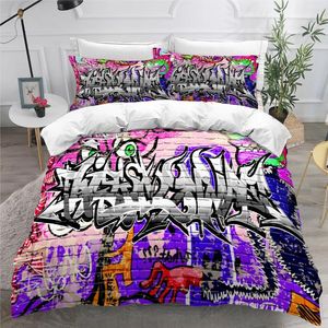 Bedding Sets Eurppe e America Duvet Capa Conjunto de cooperatom de capa de cooperativa Full Twin Twin Tamanho duplo de tamanho 3D Graffiti linho de cama