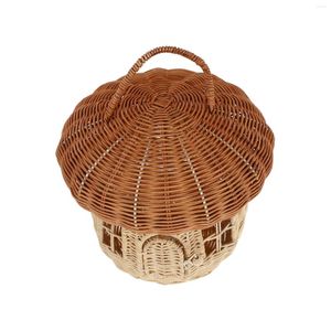 Storage Bottles Rattan Mushroom Basket Desktop Adornment Food Containers Lids Mini Trash Can Hanging