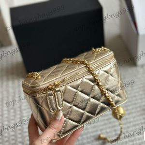 Womens Luxury Brand Metallic Colors Gold Silver Ball Quilted Vanity Box Bags With Mirror Diamond Lattice Adjustable Chain Retro Crossbody Purse 7 Colors 16CM