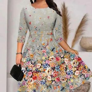 Casual Dresses Women Summer Beach Dress Boho Floral Round Neck Print Short Sleeve Midi Straight Through Clothes