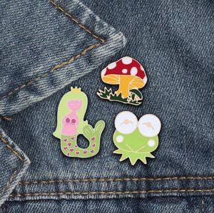 Kobiety Kids Cartoon Badge Animal Brooche przypinane żaba grzybowe szpilki szkliwa biżuterii