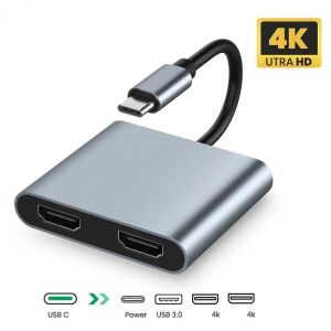 Hubs USB C 3.0 HUB TYPEC DP Modu 2*HDMICompatible 4K Ses Video Dönüştürücü Kablosu PD 60W MacBook Pro Dizüstü Bilgisayarlar için Hızlı Şarj PC