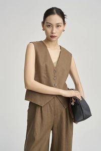 Women's Vests Retro Linen Single Breasted Suit Vest For 2024 Spring/Summer Versatile Solid Color Sleeveless V-neck Tank Top Elegant