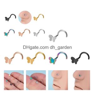 Scheroni anelli del naso carino farfalla unghie liscia a cerchio 3d body piercing da donna accessori di moda per la consegna gioielli dhgarden dhxeg