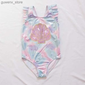 Girls del ricamo un pezzo unico per bambini 2023 Summer Beach Beach Teens Adolescenza Shell Shell Deco Baby Monokini Y240412