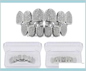 Grillz Dental Body Hip Hop biżuteria Męskie Diamentowe zęby Osobowość Uroki Złota lodowane grille Rapper Men Mass Fashion Akcesoria Drop 5982871