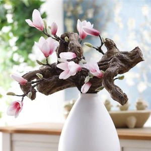 Dekorativa blommor simulerade rosa små magnolia konstgjorda växter bonsai vit korkhome parti bröllop dekoration