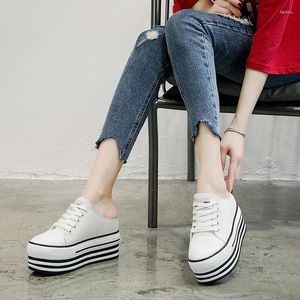 Casual Shoes Women Canvas Lace-up Flat Platform Wedge Height Increasing Summer Sneakers Woman Loafers Slippers MC-03