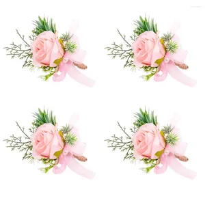Dekorativa blommor Brudhandled Corsage Silk Rose Wedding Hand Blomma armband armband för brudtärna flickor smycken parti äktenskap