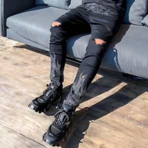 Men Luxury Black Stretch Skinny Ripped Jeans Drilling High Quality Designer HIP HOP Trousers Street Denim Pencil Pants Y2k 240415