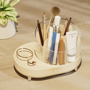 Garrafas de armazenamento Caixa de maquiagem rotativa de 360 graus para desktop com compartimentos separados escova canetas e produtos para a pele