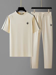 JSBDNZ Yaz İnce Hızlı Kuru Kuru Anti Buzlu Buz İpek Tişörtü Twopiece Mens Renk Patchwork Kısa Sleeve Leisure Sports Suit 240412
