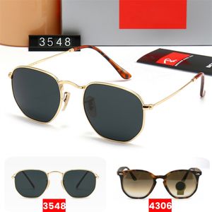 Klasik Tasarımcı Altıgen Güneş Gözlüğü Markası Ray 3548 4306 Lüks Eye Greear Erkek Kadın Moda Klasik Polaroid Metal Çerçeve Cam Lens Sunnies Kutu