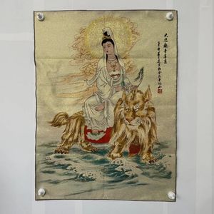 Gobeliny chińskie jedwabne hafty haftowe kwan-yin guan yin bogini thangka obrazy Mural