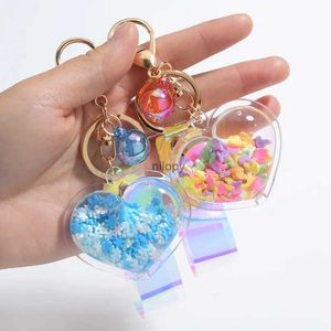 Keychains Lanyards Floating Liquid Sequins Heart Love Shape Keychain Glitter Quicksand Keyring Car Bag Trinket Pendant For Women Gift Key Fob