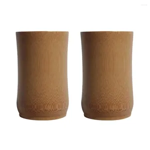 Copas de copos 2pcs caneca de água de bambu de bambu eco-amigável cálice de tubo liso de tubo liso para restaurante em casa