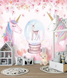 Custom Mural 3D Pink Hand Painted Flower Deer Horse Art Wall Painting Bedroom Children Room Background Po Wallpaper Kids1534903