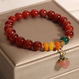 Instagram Korean Style Red Agate Crystal Single Loop Fashion Women's Cute Peach Bracelet Jewelry