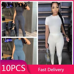 Zweiteilige Hosen für Frauen 10 Trailsuits Frauen 2024 Kurzarm T-Shirt Legging Wholesale Items Ripped Strick Fitness Outfits S12852_1