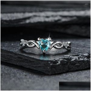 Rings Girls Small Green Blue Heart For Women Zircon Bands Sier Color Stacking Thin Ring Engagement Daily Party Jewelry Drop Delivery Dh9M4