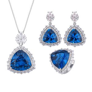 New 18K Gold Plated Luxury Jewelry Set Designer Jewelry Set Sapphire Pendant Necklace Earrings Ring Party Holiday Prom Date Photography Fashion Accessories