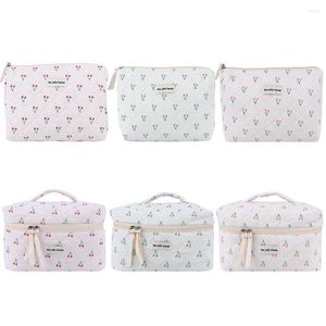 Cosmetic Bags Cotton Quilted Travel Makeup Pouch Large Cute Cherry Organizer Storage Bag Case For Women Girls