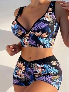 Stampa da bagno femminile Stampa ad alta vita tankini 2024 Due pezzi Shorts Shorts Shorts Female Bather Bathing Swimming Swim Suet Beachwear.