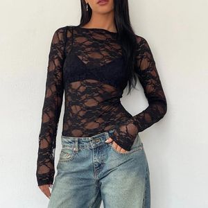 Women's T Shirts Tube Top Long Sleeve T-Shirts Tie-Up Backless Lace Spring Fall Slim Fit Tops Streetwear Summer Camis Y2k