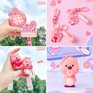 Creative and Exquisite Loopy Little Beaver Blowing Bubble Flashlight Keychain Women's Cute Book Bag Hanging Decoration