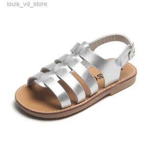 Sandaler 1-6 år barn sommar utomhus strandskor flickor prinsessan stickad öppen toed sandaler guld silver svart t240415