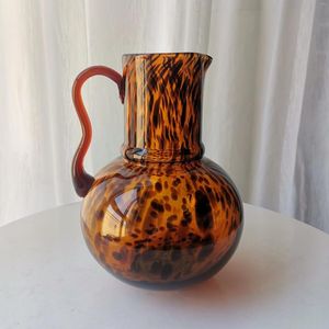Decorative Figurines GY Single Handmade Leopard Spot Caramel Stained Glass Vase Ear Pot-Shaped Flower Arrangement Ornaments