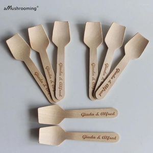 Party Supplies 100pcs Custom Name Wedding Favor Spoons Anniversary Ice Cream Cake Appetizer Mini Biodegradable Wood