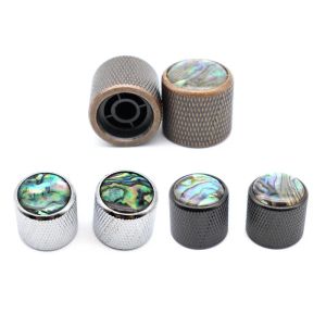 Kablar 2st Metal Black Guitar Knobs Abalone Top med inlagd skalgitarrknoppar Tryck på kupolknoppar Abalone Inserts Bass Knobs