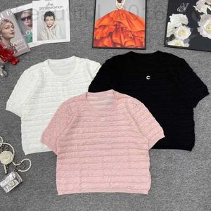 Women's T-Shirt designer temperament pleated striped patchwork knitted sweater for women's 2024 summer round neck slim fit versatile short sleeved top t-shirt MDQE