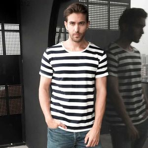 Men's T-Shirts ZeCMOS Navy Striped Sailor T-shirt for Mens Summer Black and White Striped Loose T-shirt for Mens Horizontal Sea Style yq240415