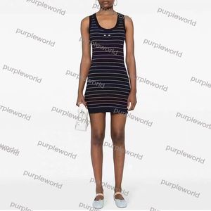 Tasarımcı Kadın Stripe Baskı Elbiseleri Sıradan Kolsuz Etekler Vintage Bodycon Elbise