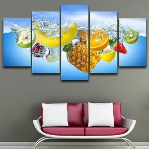 5 Panel Obst in Wasser Leinwand Malerei Futterplakate und Drucke Sommerbild Wandkunst für Wohnzimmerdekoration Kein Rahmen