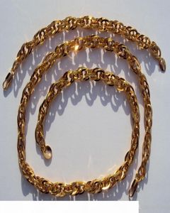 18 k GP Gold Finish Heavy 8mm Miami Cuban Link Pair Chain Necklace Bracelet stamp Set7774100