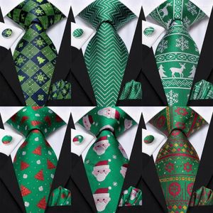 Bow Ties Green Christmas Tie för män Elegant Mens Xmas Stridie Pocket Square Cufflink Groom Wedding Accessory Hi-Tie Design grossist