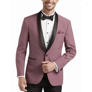 Men's Suits Dusty Rose Men Black Shawl Lapel Slim Wedding Tuxedo Terno Masculino Formal Prom Groom 2 Pcs Blazer Fit Jacket Pants