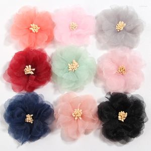 Decorative Flowers 10PCS 6CM 2.3" Artificial Chiffon Boutique Patch Applique Wedding Dress Fabric Bride Clothes Headwear Decoration