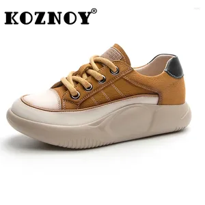 Casual Shoes Koznoy 4cm Platform Wedge All Matching Women Lace Up äkta läder sommaren andningsbar loafer sneaker blandad färg