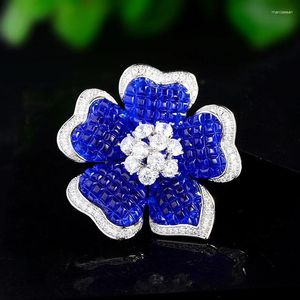 Spettame bellissime spille da fiori glassate blu intarsiate con accessori per abbigliamento retrò di alto grado zircone regali per le vacanze agli amici