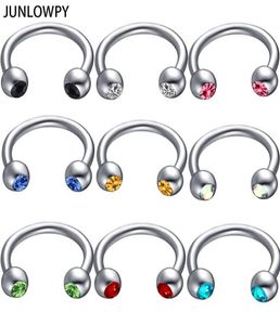 mix 614mm Silver Septum Gem Eyebrow Piercing 100pcslot with 10 color Body Piercing 16G Nose Hoop Tragus Ear Body Jewelry Men K416665730