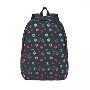 Backpack Muddy Paws gelbblaues Muster Leinwand Rucksäcke für Jungen Hundeliebhaber Puppy College Schulreise -Reisetaschen buchen Sie 15 Zoll Laptop