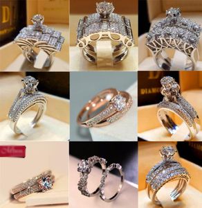 Boho Female Diamond White Round Ring Set Brand Brand Luxury Promise 925 Silver Engagement Rings Vintage Bridal Wedding Praves for Women6635738