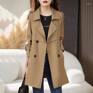 Women's Trench Coats Spring Autumn Coat Women 2024 Korean Double Breasted Mid Long Solid Color Overcoat Windbreaker Female Outerwear Tops