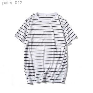 Men's T-Shirts 2024 Harajuku striped mens casual short sleeved T-shirt street fashion black and white top T-shirt O-neck hip-hop mens T-shirt yq240415