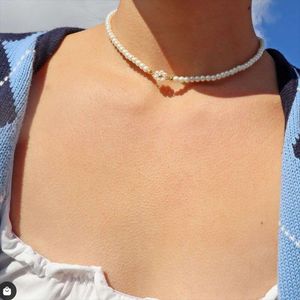 Korean New Accessory Women's Instagram White Pearl Necklace Small Daisy Pendant Choker Short Neck Chain