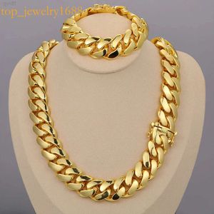Cadena Cubana Wholesale Hip Hop Jewelry Miami Cuban Link Chain Necklace Gold Plated Heavy Solid for Men 14k RealCuban necklace set in gold